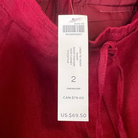 CHICO'S Linen Tie-Front Shorts in Garnet Women's Size 2 = U.S. size 12 - Picture 10 of 13